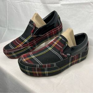 Vans Classic Slip On Platform Plaid Black Red Shoe Sneaker Men 5, Womens 6.5